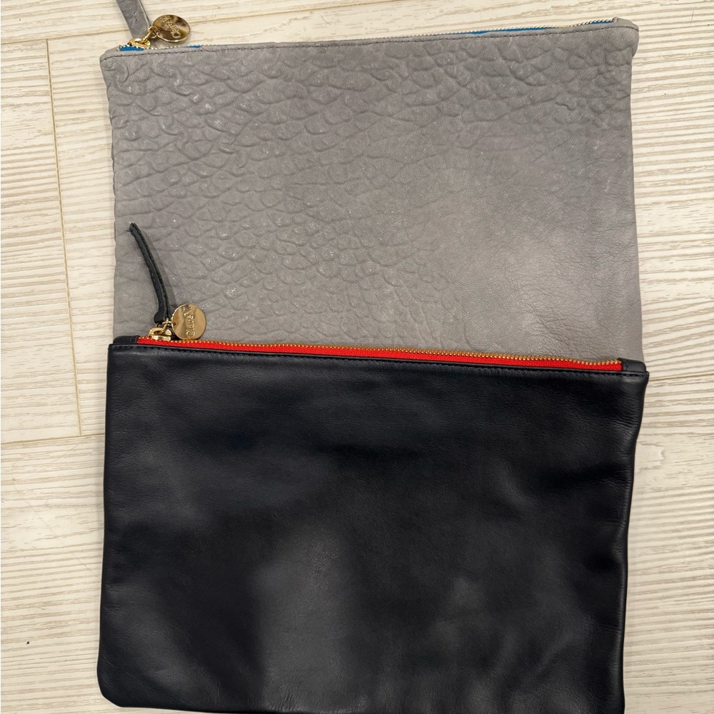 Clare V Gray with blue zipper and Navy with Red Zipper Clutches Bundle